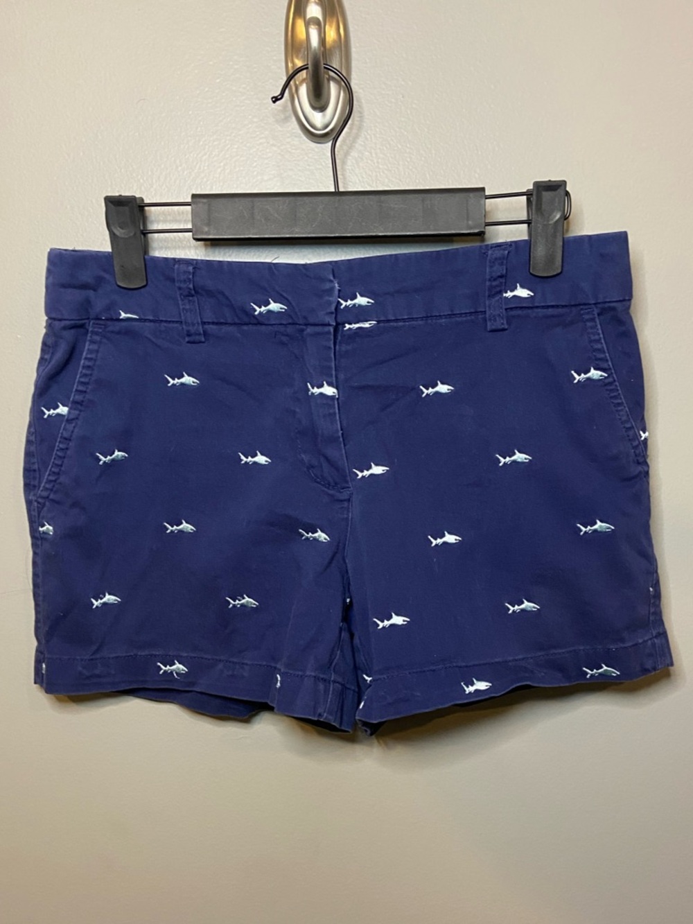 Cambridge Dry Goods Navy Shark Embroidered Chino Shorts — Size 2 Cotton Stretch